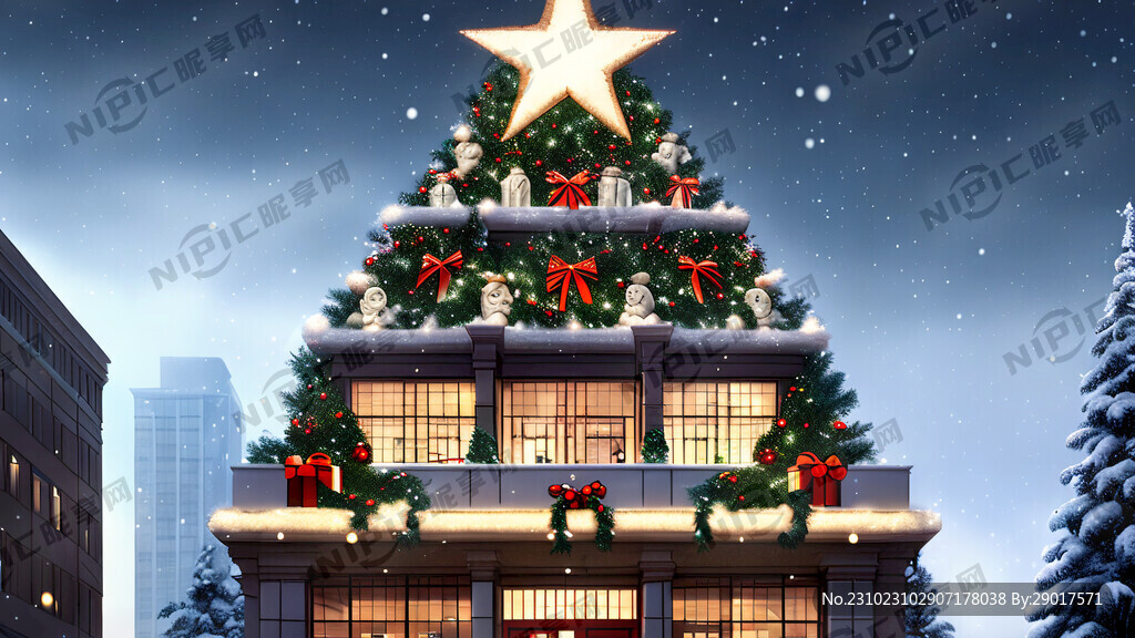 办公楼圣诞装饰画面