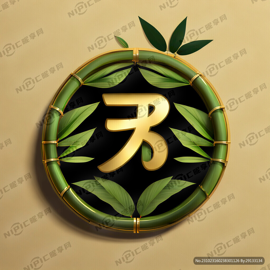 有财两字做图标 椭圆形 竹子