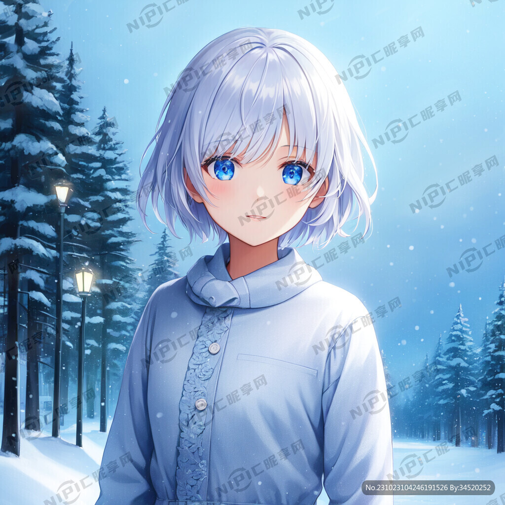 冬天 下雪 短发女孩 街景