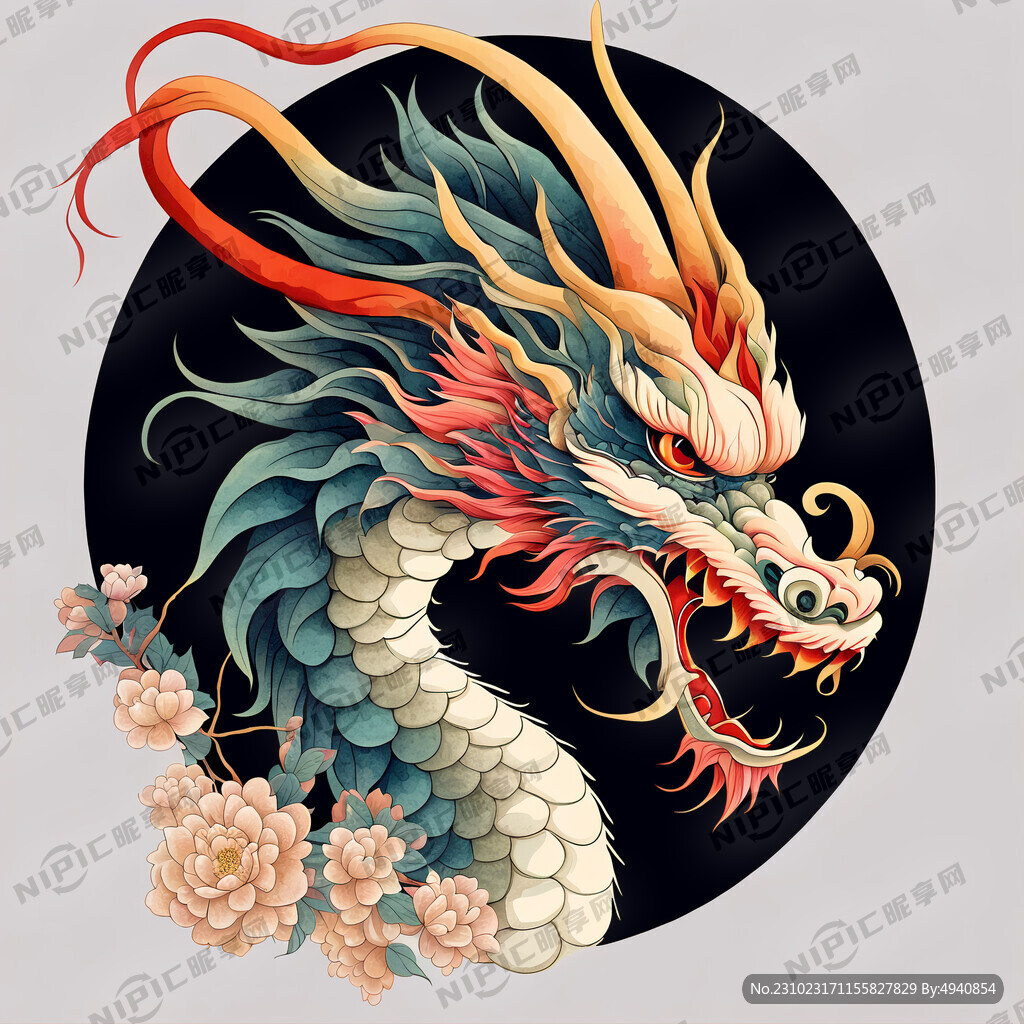 中国龙的正脸矢量格式色彩鲜艳有