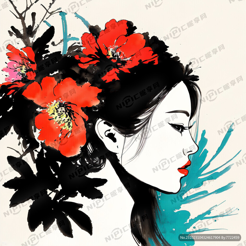 中式女人轮廓简笔画