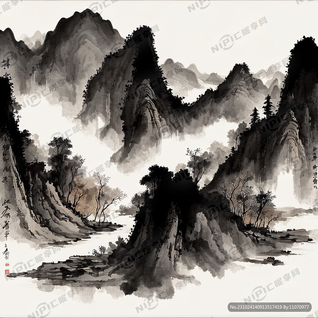 山谷 中国风 中国画 山水
