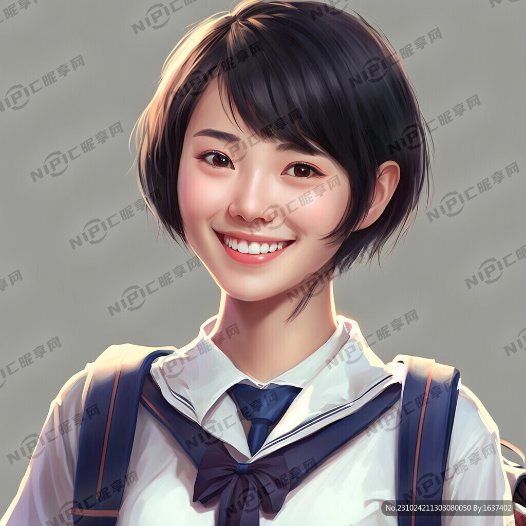 校服女生 短发 微笑 可爱