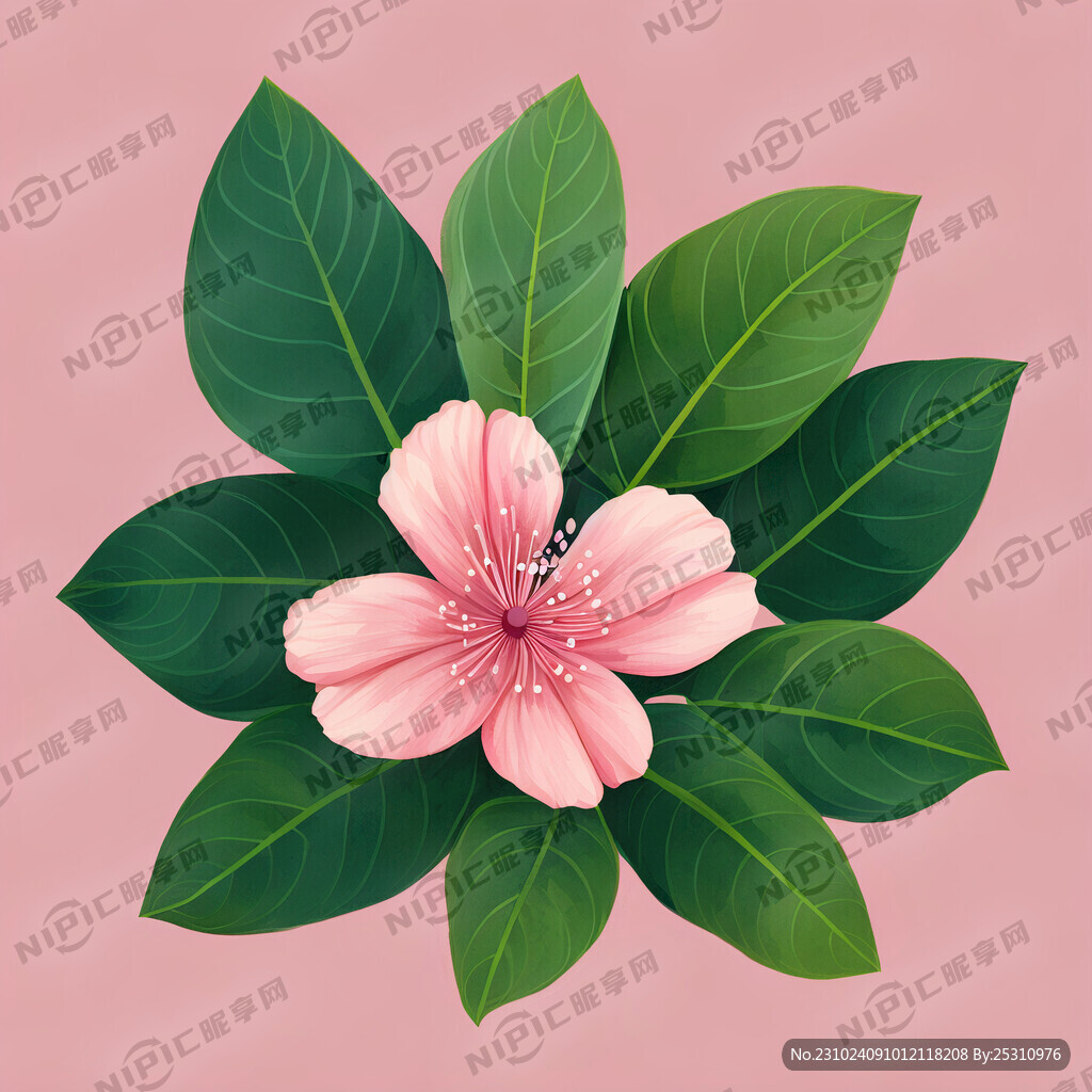 插画风格的粉红色宝巾花