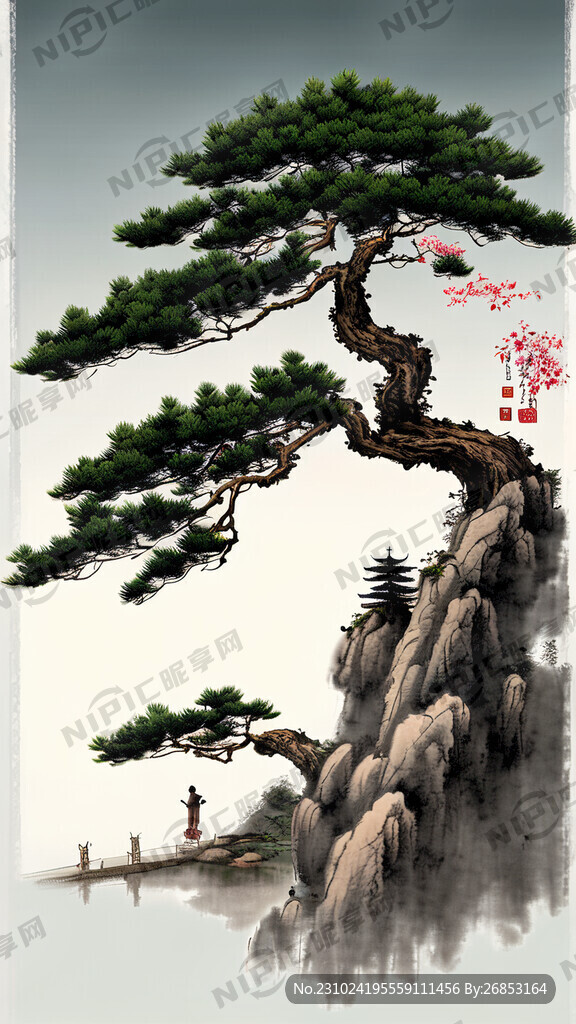 荷花山水迎客松