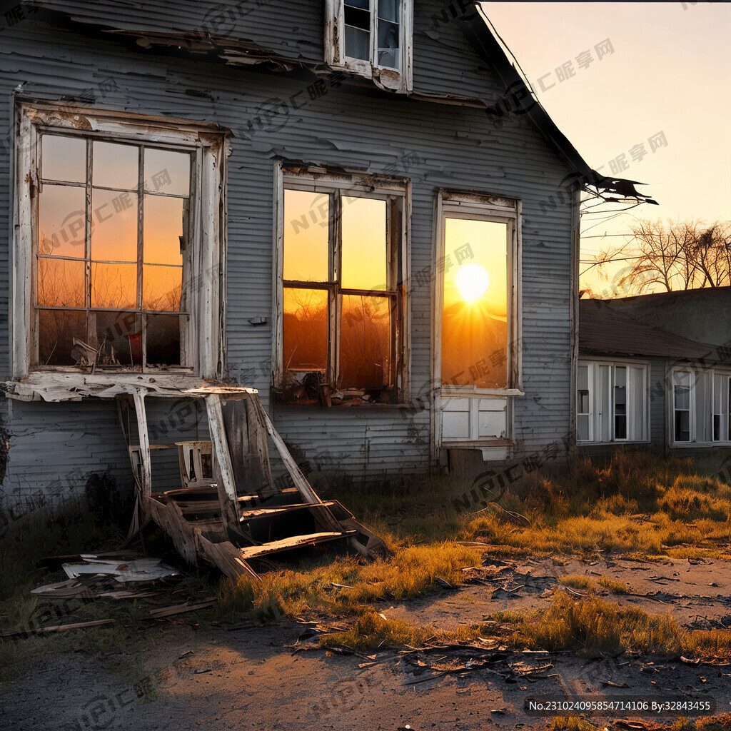 混沌错乱灰暗的屋子窗户外有夕阳