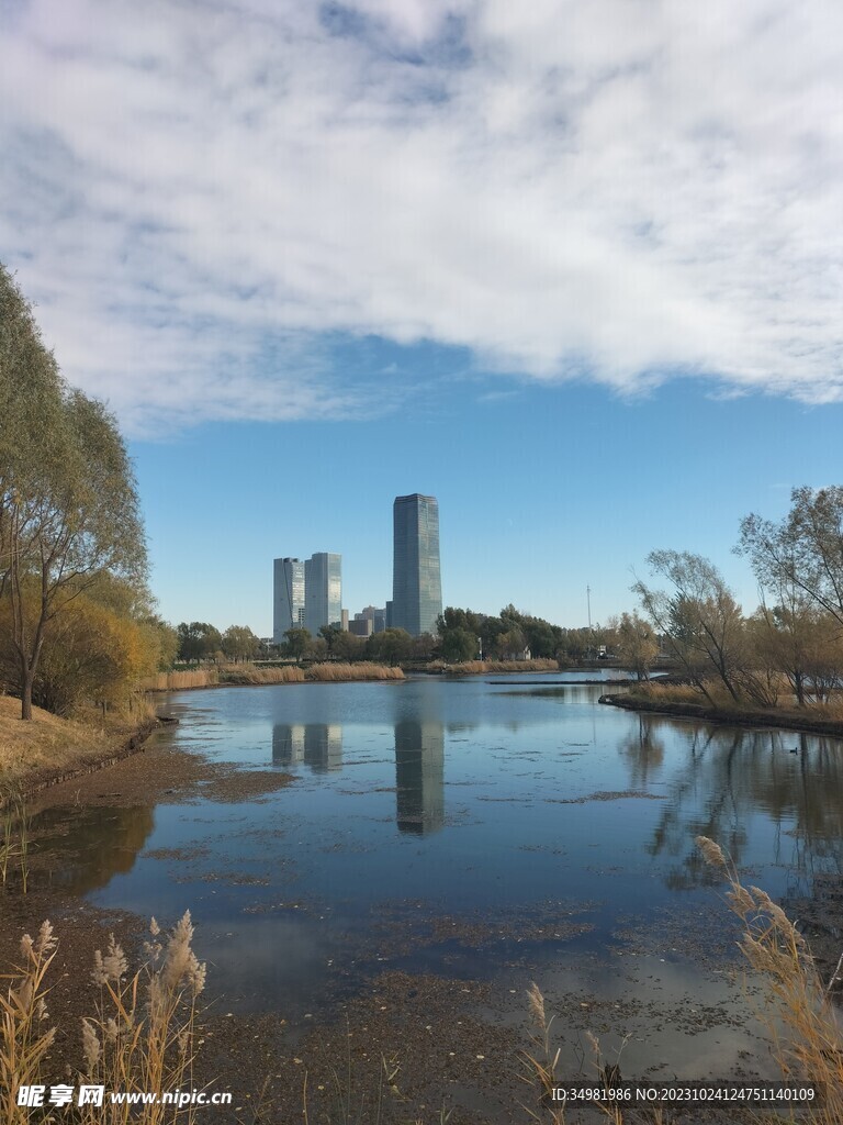 湖泊边的城市