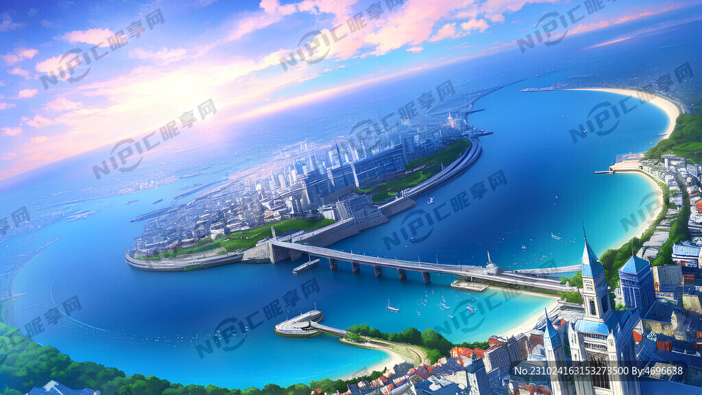 简洁 卡通 动漫 城市 海边