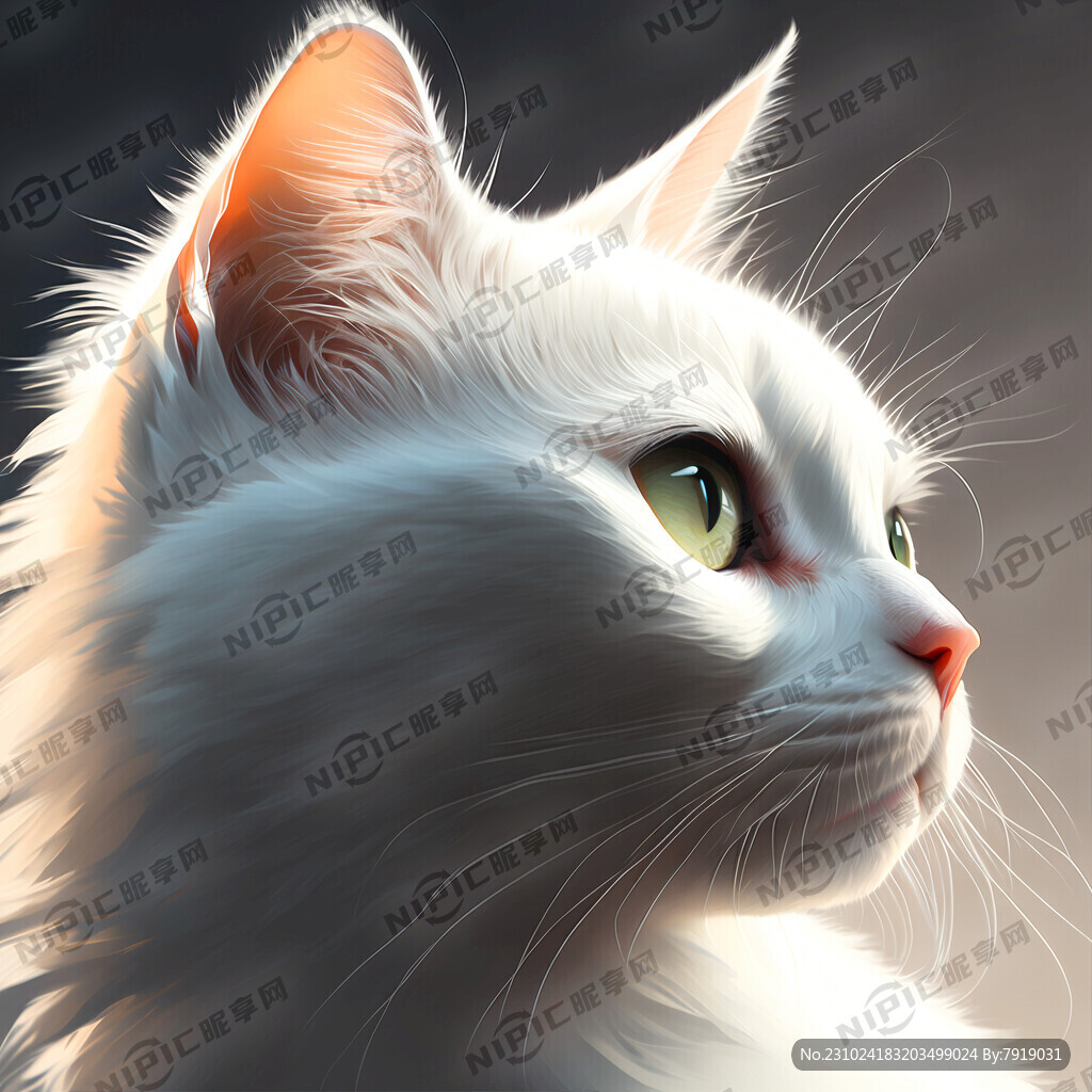 纯白色的猫头像 可爱些。侧脸