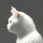 白猫，侧脸，可爱，在画面左侧占半边，右侧空白，渐变灰色底色