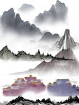 免扣水墨国风山水元素素材