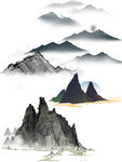 免扣水墨画山水元素素材