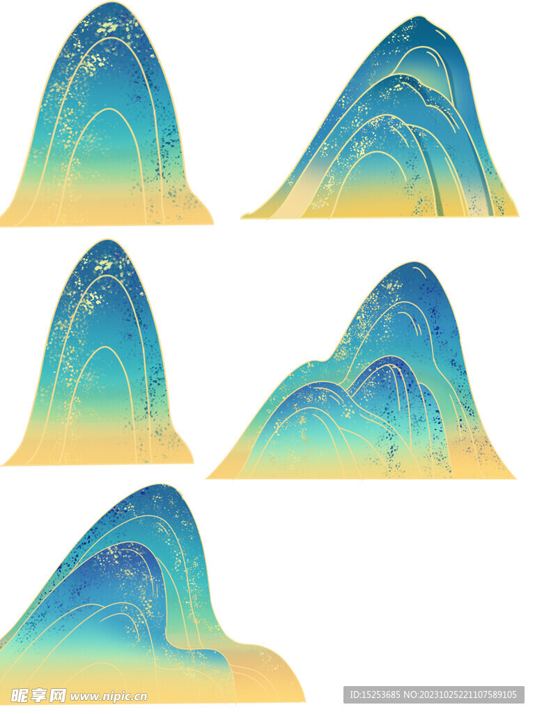 免扣黄蓝国风山峰元素素材