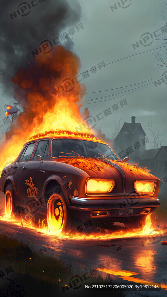 万圣节 下方有一辆冒火的汽车