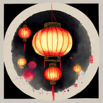 新年快乐，中国风，圆形，
