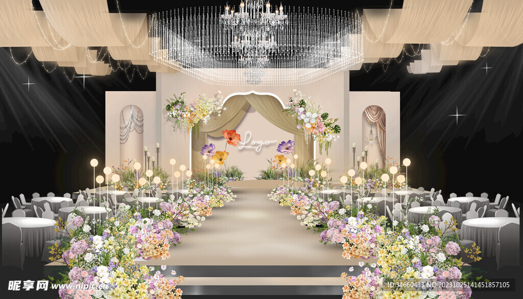 法式香槟色主舞台婚礼效果图设计