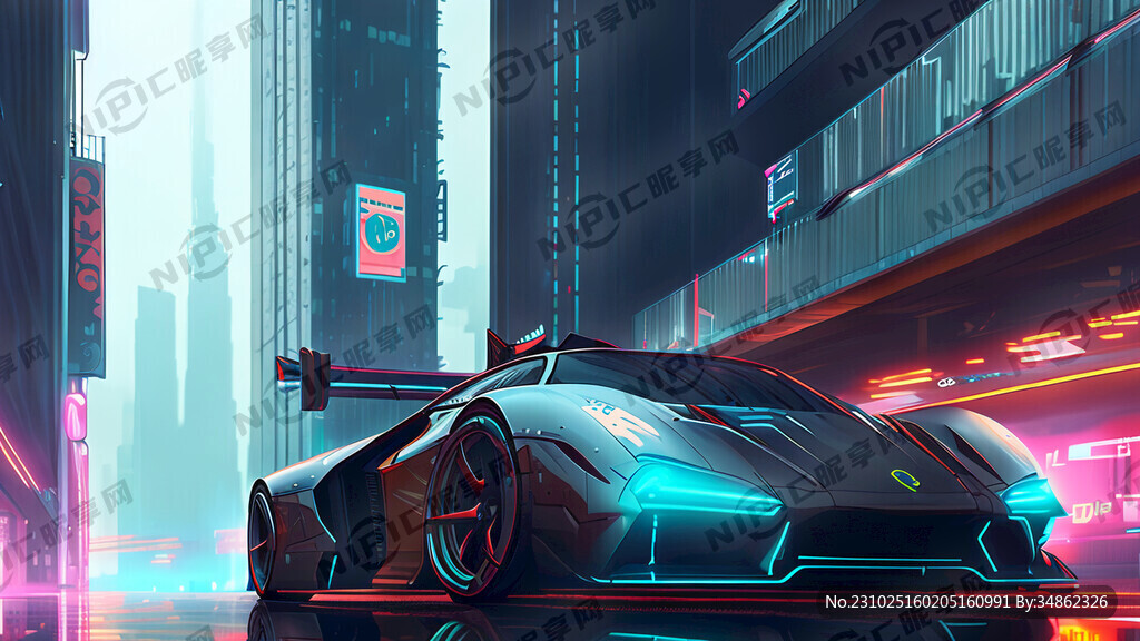 赛博朋克风高层建筑赛城市主干道