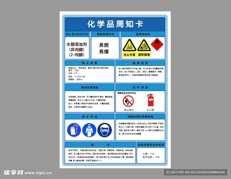 水箱添加剂化学品周知卡