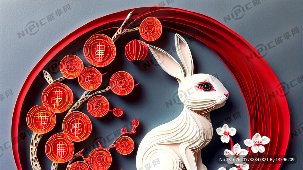 衍纸艺术 春节 可爱兔子 红梅