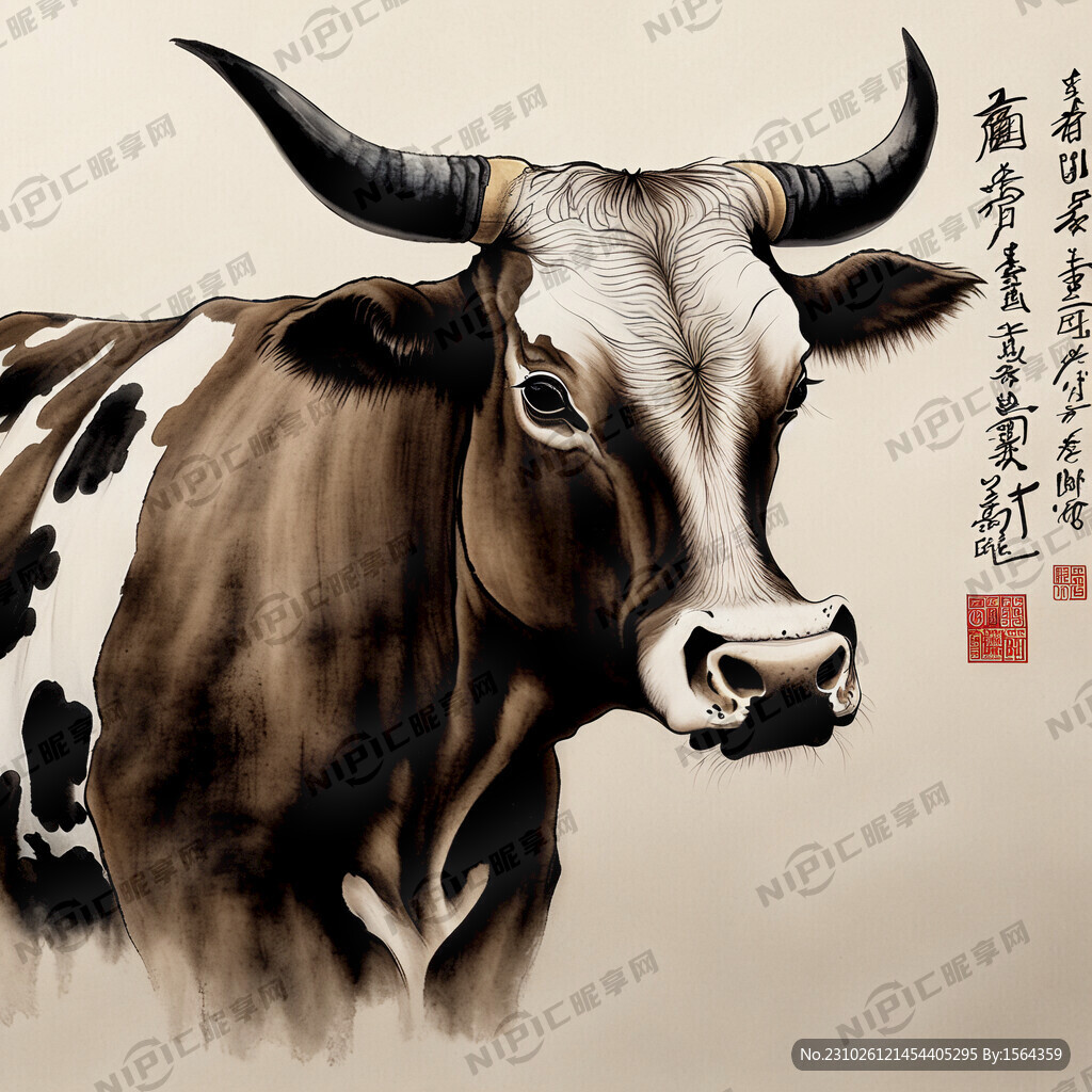 工笔画的牛 配色淡雅