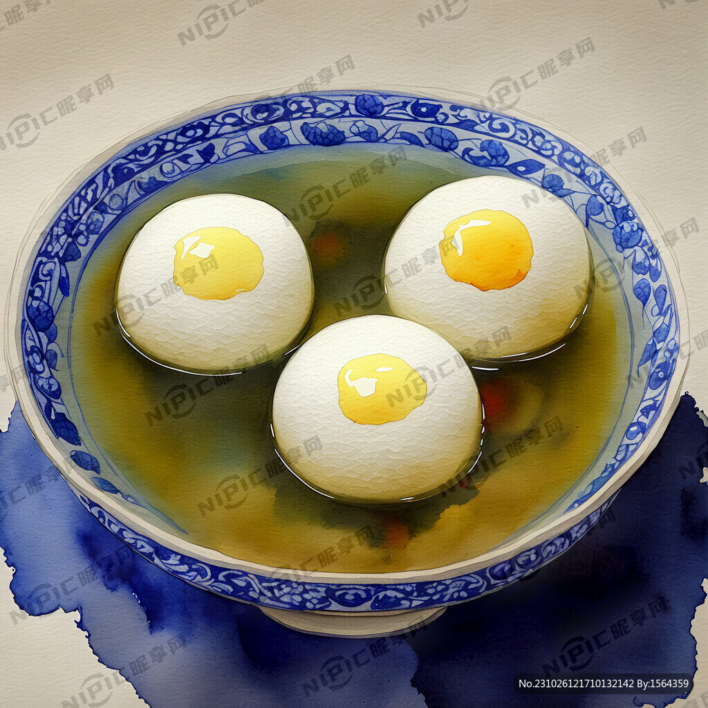 水彩画里的汤圆 配色淡雅