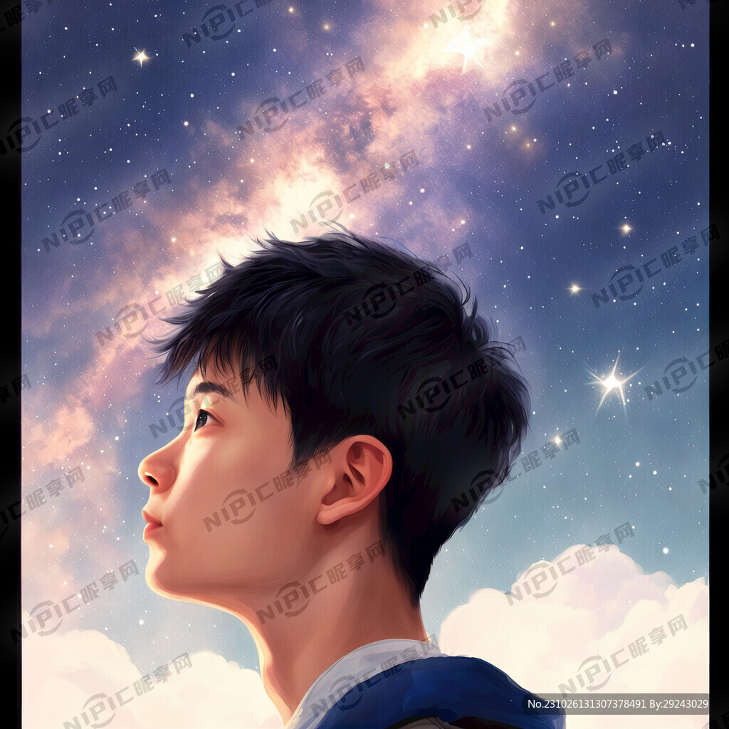 仰望星空的男生
