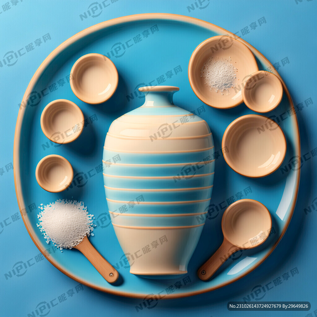 画一幅蓝色背景和冲浪洗陶瓷餐具