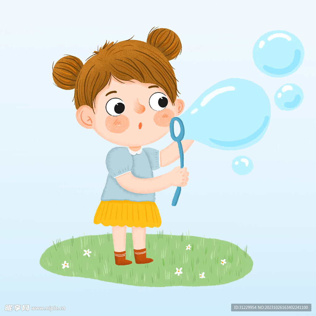  吹泡泡的女孩