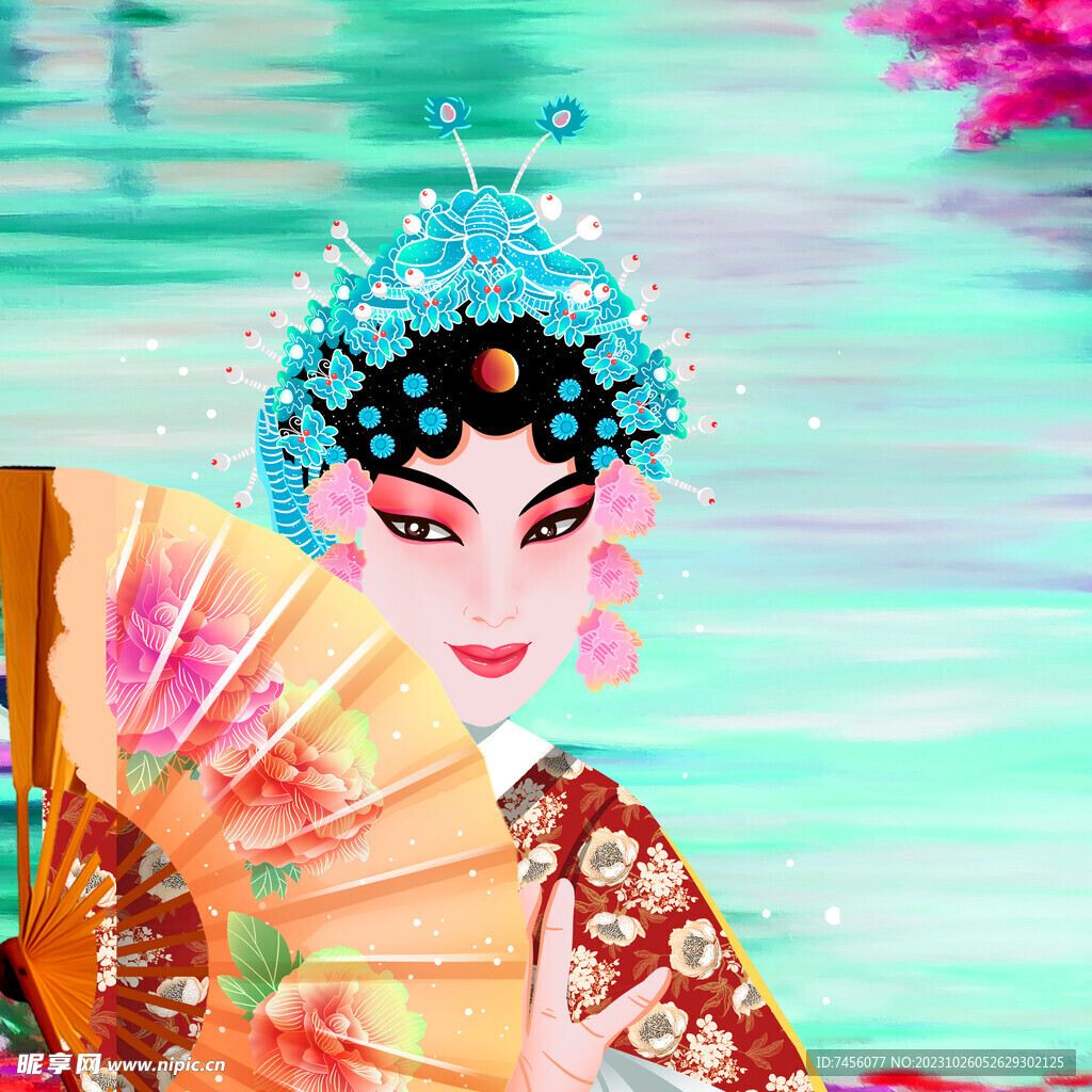 水彩京剧人物艺术挂画装饰画