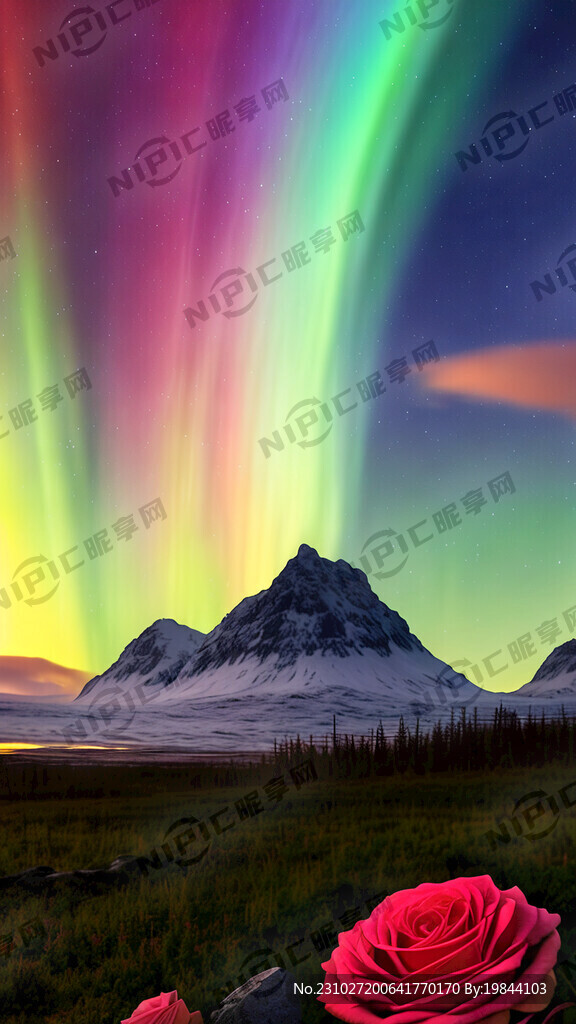北欧 荒野极光 彩虹天空
