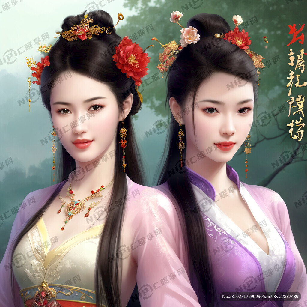俩美女比心心
