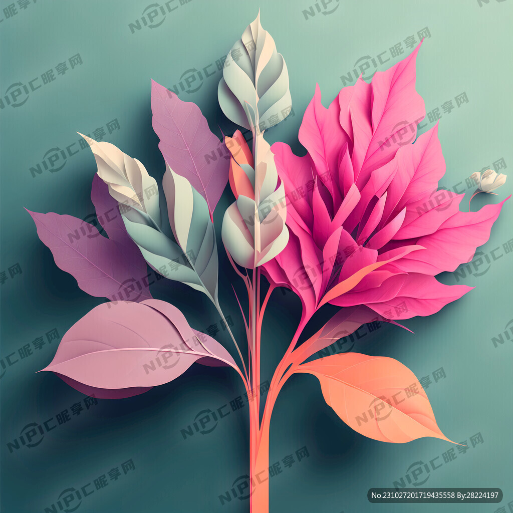 由色块深浅组成花朵叶子