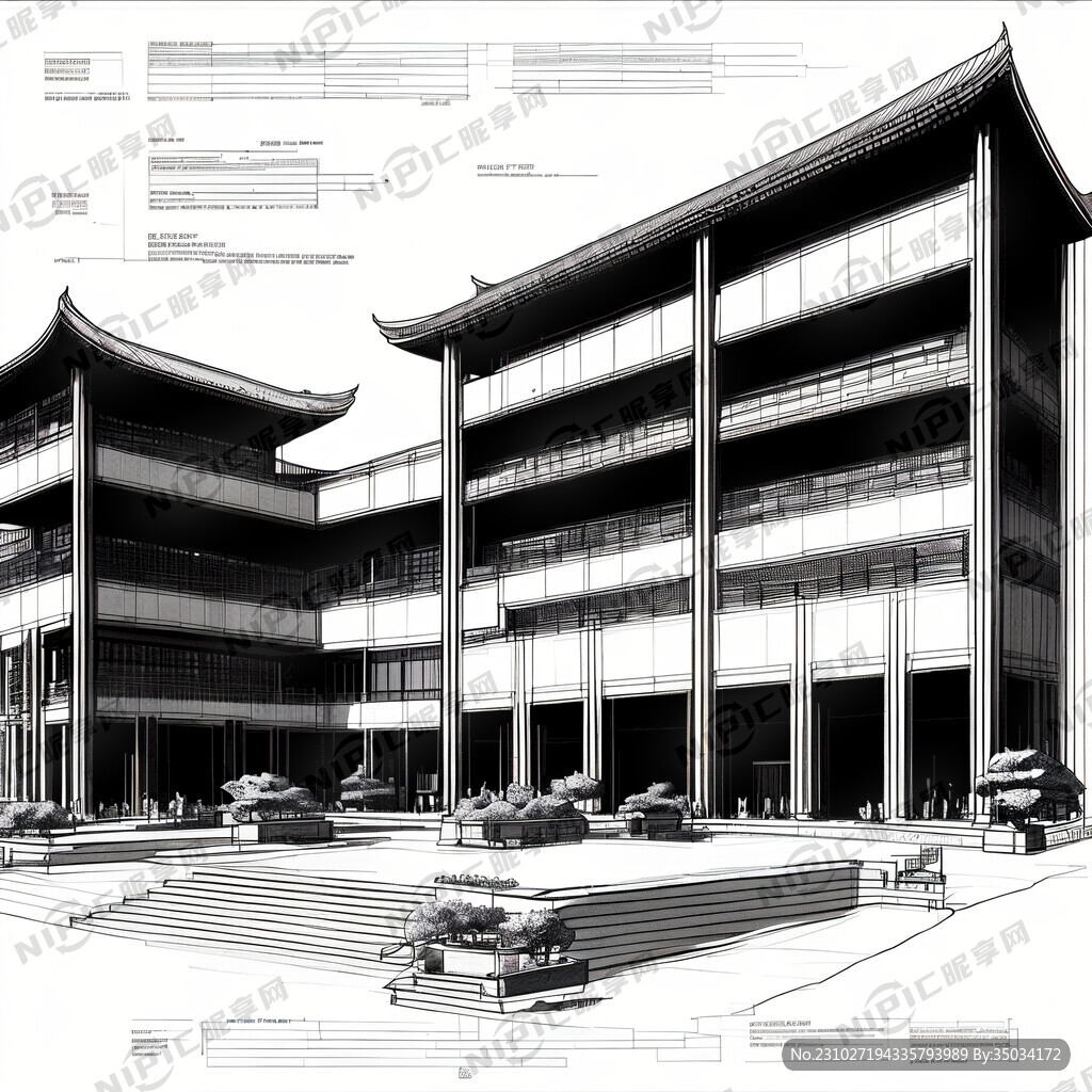 深圳会展中心建筑的线稿图