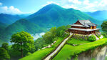 浮空岛云上大陆别墅光伏家庭温馨，江郎山的美清漾的古，山林风景太空舱露营小精灵梦幻