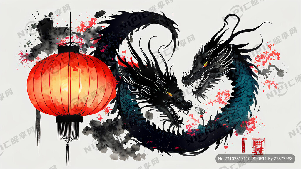 中国龙 喜庆元素 灯笼 烟花