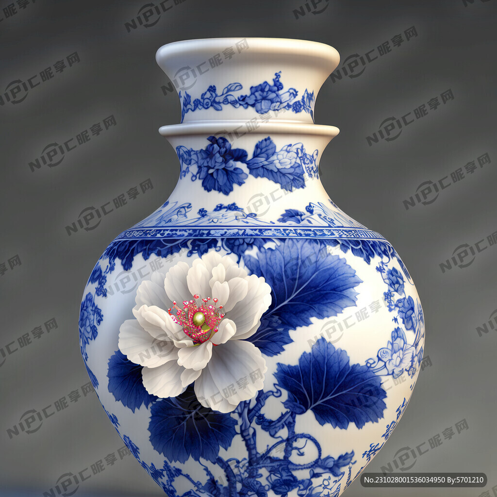 青花珍珠地海棠尊