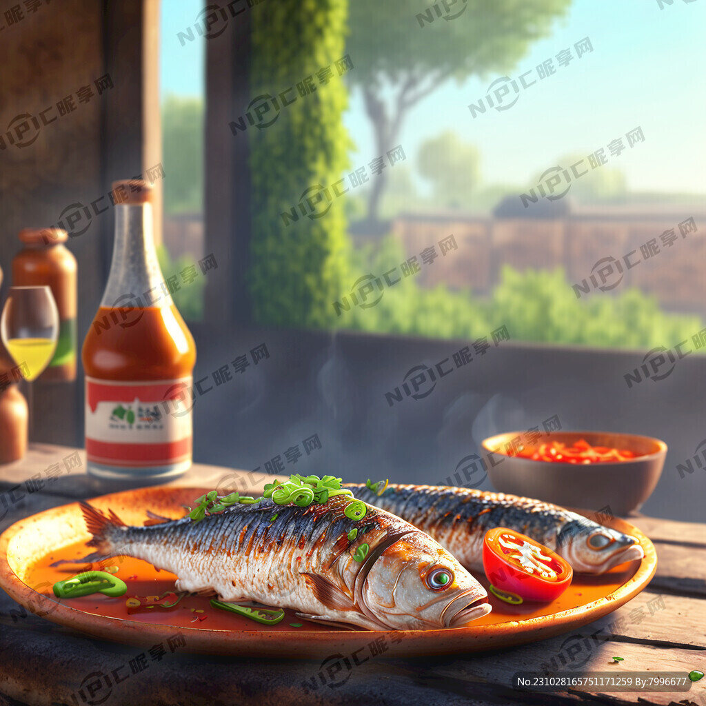 烧烤的鱼 铺上 辣椒汁
