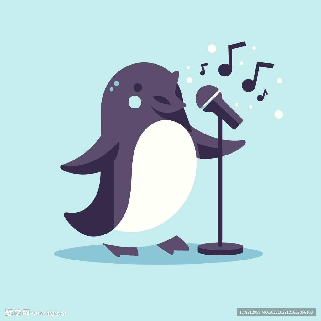 企鹅唱歌扁平插画