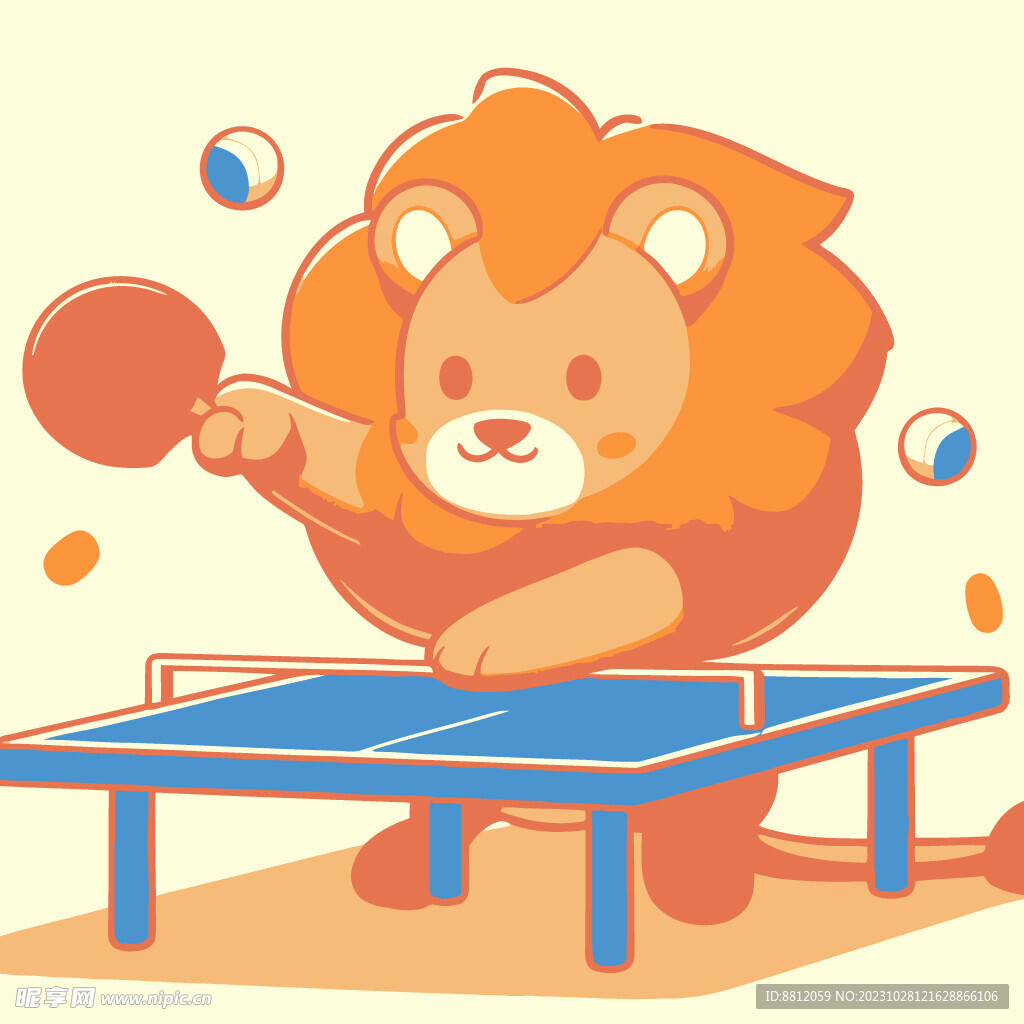 狮子乒乓球卡通设计