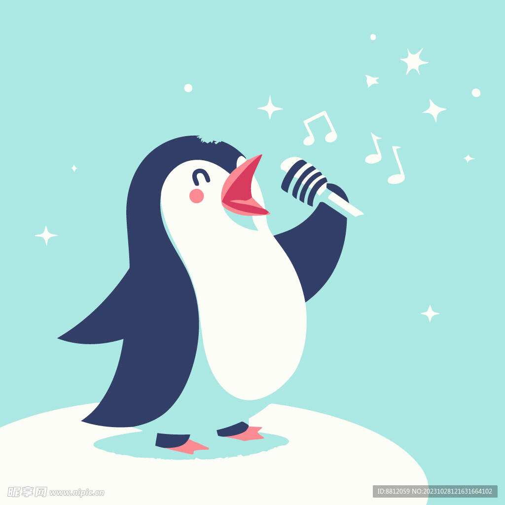 企鹅唱歌创意卡通