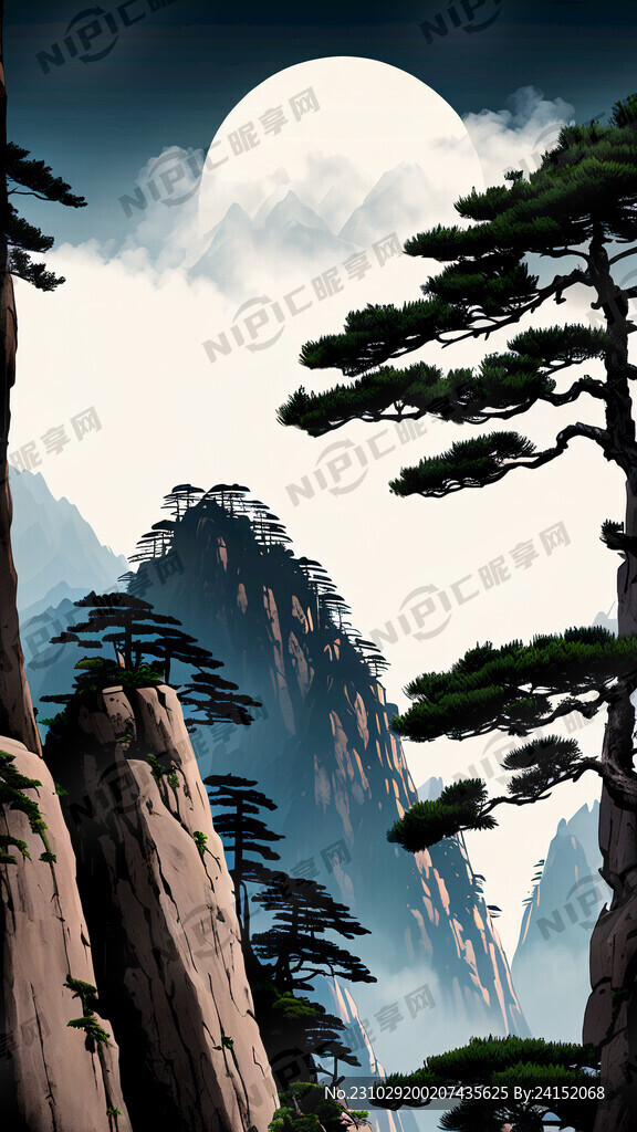 黄山迎客松 线描