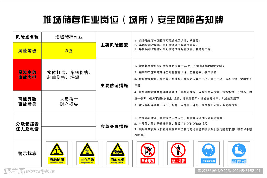 堆场储存安全风险告知牌