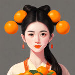 美少女抱着一盘橙子，