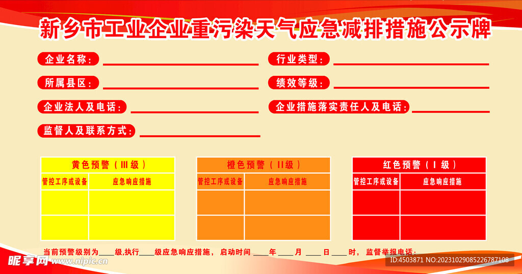 工厂应急减排公示栏 