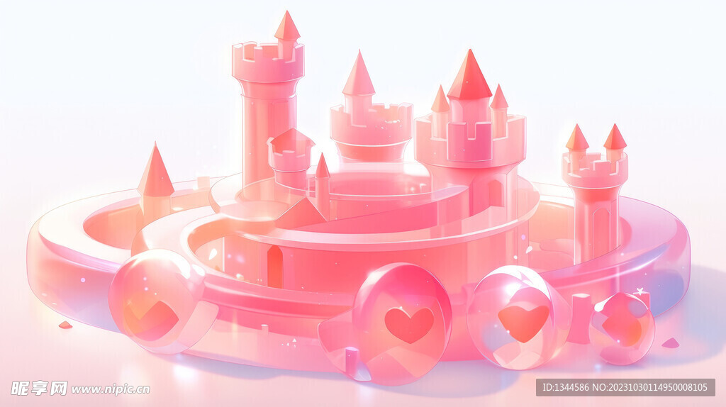 粉色立体可爱的卡通城堡