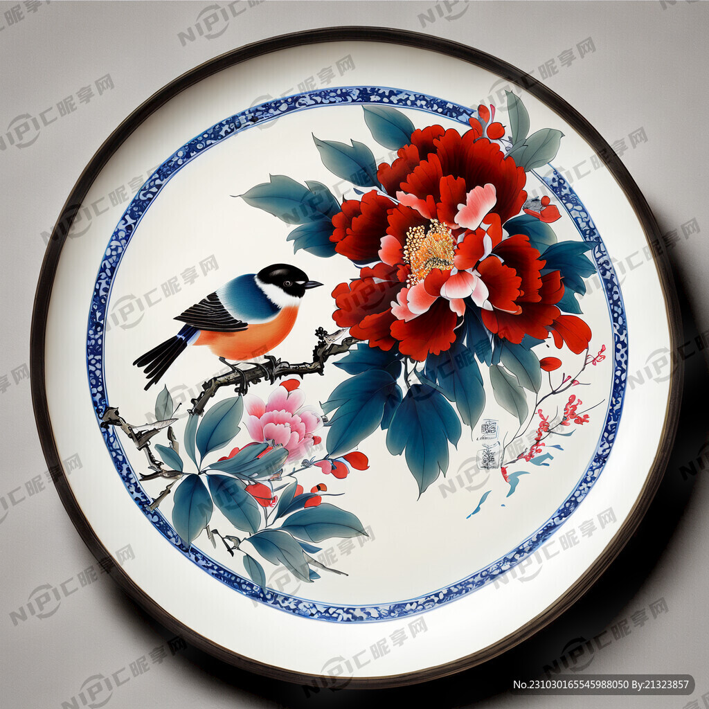 中式 图案 花鸟 精美 餐盘