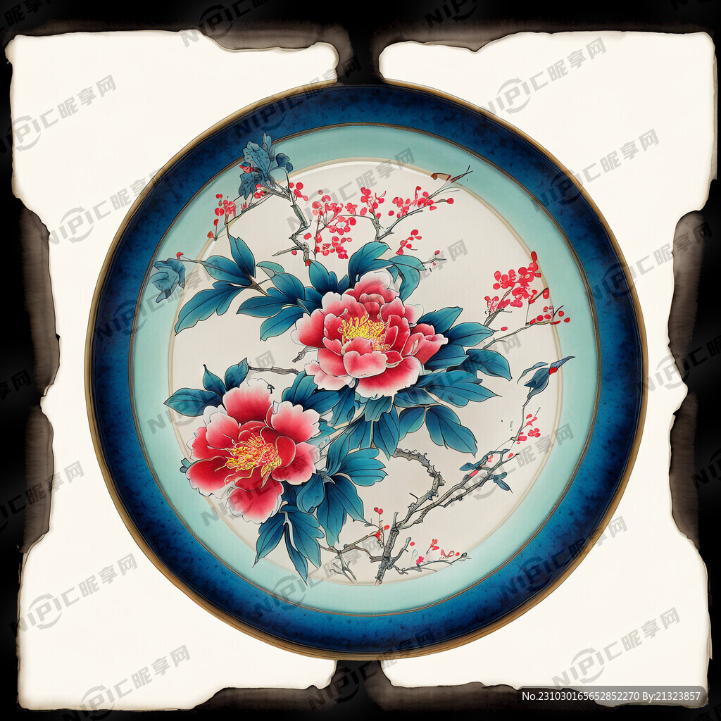 中式 图案 花鸟 精美 餐盘