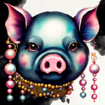 以慧眼识珠四个字为背景加上猪图案设计一个带珍珠的商标梦幻