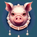 以慧眼识珠四个字为背景加上猪图案设计一个带珍珠的商标梦幻