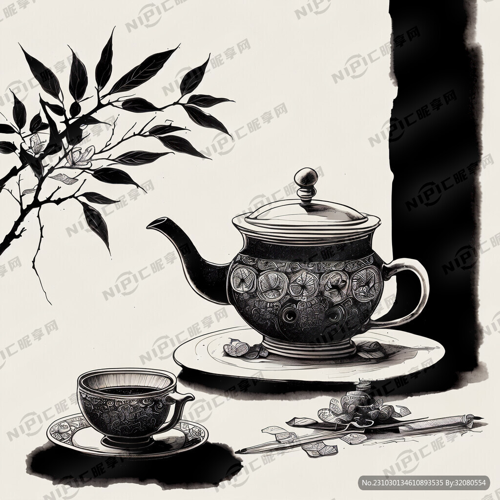 茶叶素材 白描 插画 线描